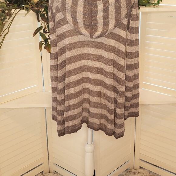 EILEEN FISHER GRAY STRIPED HOODED CARDIGAN SIZE XS - Picture 4 of 8